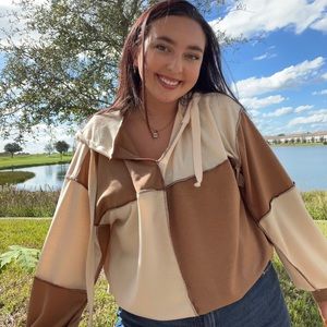 Tan Color-block Hoodie Multiple Sizes Available